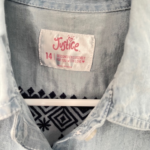 NEW Justice Bottom Down Denim Shirt with Embroidery on the back. - Picture 7 of 9